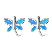 Butterfly Stud Synthetic Opal Sterling Silver Earrings - e349